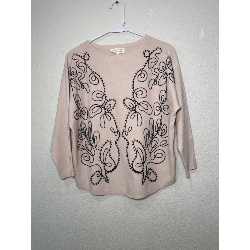LA VILA MILANO‎ Women's Beige Embroidered Knit Sweater XS
